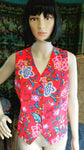 90's Vibrant Red Floral Vest by Casual Corner, Red Silk Vest, Vintage Casual Corner Vest, Floral Button Down Vest, Colorful Women's Vest, SM