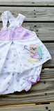 80's Teddy Bear in Umbrella Baby Summer Outfit 2 Piece Set, Baby Top with Bloomers, Lightweight Baby Outfit, 80's Top and Bloomers, Bear, 18
