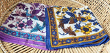 70s Peacock Scarves By Nasharr Frères Set of 2, One Purple Peacock Scarf, One Navy Peacock Scarf, Vintage Peacock Scarves, Peacock Gift
