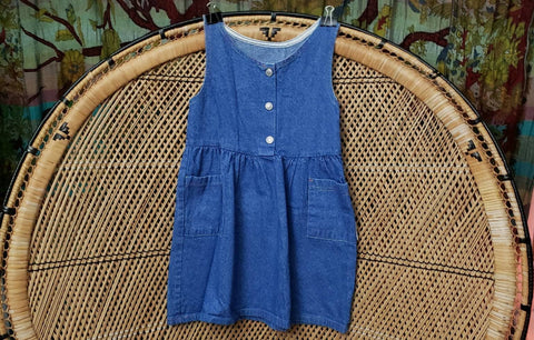 80s Rainbow Stitched Blue Jean Dress By Healthtex, Girls 6