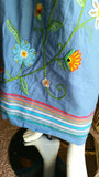 90's Beaded Flower Skirt, Hearts of Palm Beaded & Embroidered Linen Skirt, Rainbow Hem Skirt, Bohemian Flower Skirt, Boho Beaded Skirt, 12