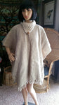 70's Cream Wool Poncho With Button Collar, One Size
