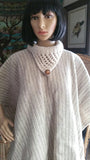 70's Cream Wool Poncho With Button Collar, One Size