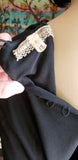 80's Holly's Harp Black Button Down Back Dress, Vintage Black Dress With Winged Sleeves, SM/MD