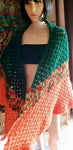 70's Long Crochet Shawl, Vintage Fall Crochet Shawl, One Size