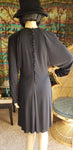 80's Holly's Harp Black Button Down Back Dress, Vintage Black Dress With Winged Sleeves, SM/MD