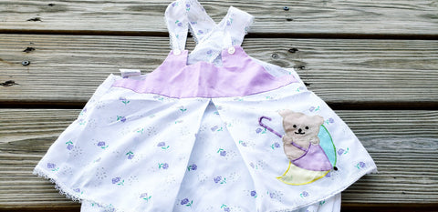 80's Teddy Bear in Umbrella Baby Summer Outfit 2 Piece Set, Baby Top with Bloomers, Lightweight Baby Outfit, 80's Top and Bloomers, Bear, 18