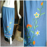 90's Beaded Flower Skirt, Hearts of Palm Beaded & Embroidered Linen Skirt, Rainbow Hem Skirt, Bohemian Flower Skirt, Boho Beaded Skirt, 12