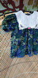 80s Blue & Green Floral Velvet Dress By Sneak Preview 12 Months, 12M