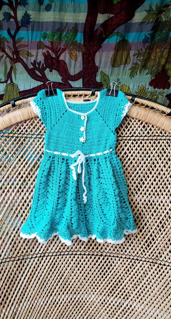 Vintage Girls Teal Crochet Dress Charmstruck Vintage Girls Teal Crochet Dress Charmstruck