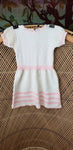 50s Girls Knit Dress 2T, Vintage Cream & Pink Knit Dress, Knit Toddler Dress, 2T