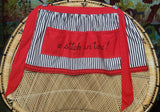 50s A Stitch In Time Sewer's Apron, Vintage Pocket Apron, Crafting Apron, Three Pocket Apron, Striped Apron, Sewing Gift, Crafting Gift