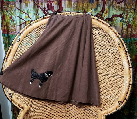 50s Poodle Skirt, Juniors Brown Felt Poodle Skirt With Applique Black Poodle, SM