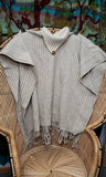 70s Neutral Wool Button Collar Poncho, One Size