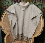 70s Neutral Wool Button Collar Poncho, One Size