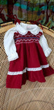 Vintage Maroon Velvet Smocked Dress With White Collared Shirt by Lara Jan, 4T