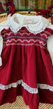 Vintage Maroon Velvet Smocked Dress With White Collared Shirt by Lara Jan, 4T