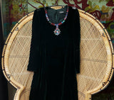 70s Green Velvet Dress With Gems By Designer Kiki Hart, MD