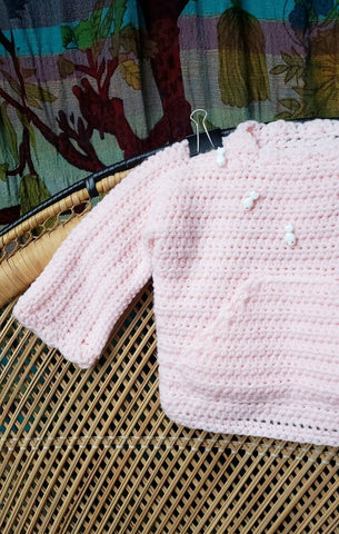 Vintage Pink Knit Baby Sweater With Cats, 6-9M