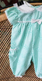 80s Bows & Hearts Seafoam Baby Jumpsuit By Mayfair