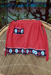 60s Red Floral Butterfly Apron, Vintage Half Apron, Red Polka Dot Apron With Floral Butterfly  Trim, Single Pocket