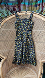 Vintage Black & Yellow Floral Summer Dress With Pockets, 30" Bust