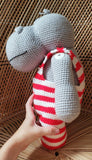 70s Hand Crochet Hippo, 18x15"