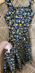 Vintage Black & Yellow Floral Summer Dress With Pockets, 30" Bust
