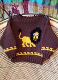 70s Hand Knit Lion Sweater With Googly Eyes, Kids LG