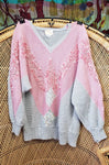 AS IS 80s Pink & Gray Knit Sweater By Lady Lilly, LG