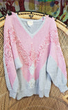AS IS 80s Pink & Gray Knit Sweater By Lady Lilly, LG