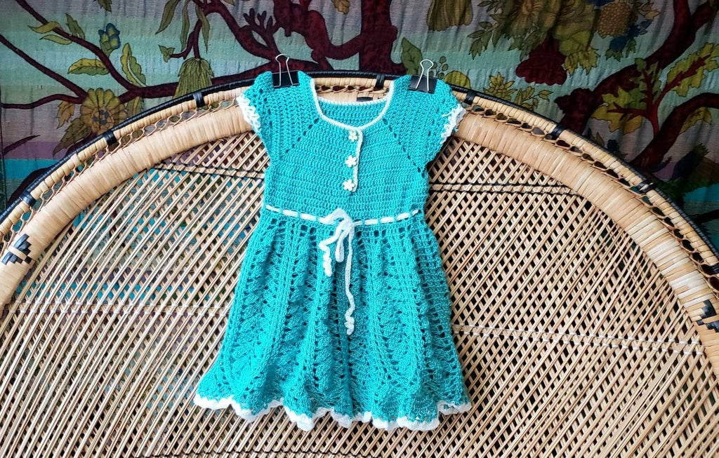 Vintage Girls Teal Crochet Dress Charmstruck Vintage Girls Teal Crochet Dress Charmstruck
