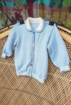 50s Blue Cardigan Sweater With Colorful Buttons, 2T
