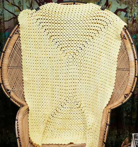 Vintage Yellow Crochet Baby Blanket, 48" x 36"