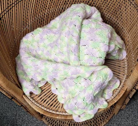 80s Crochet Pastel Baby Blanket, 52x40