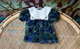 80s Blue & Green Floral Velvet Dress By Sneak Preview 12 Months, 12M