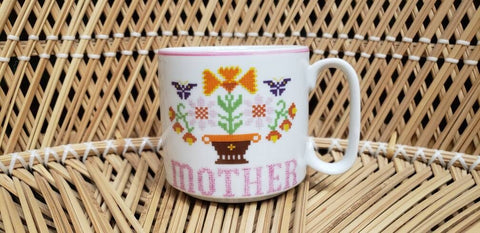 Vintage Floral Cross Stitch Mother Mug