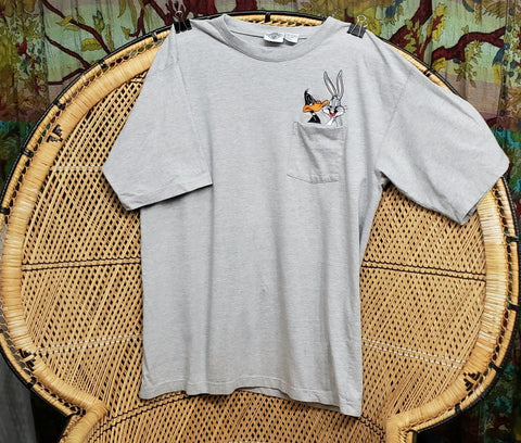 1992 Bugs Bunny And Daffy Duck Pocket T-Shirt By Acme Clothing Co., LG