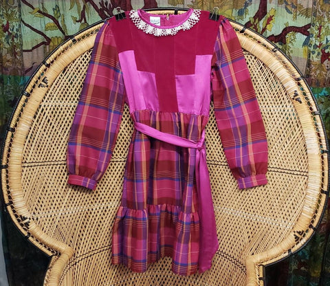 Vintage Magenta Polly Flinders Dress, Girls 12