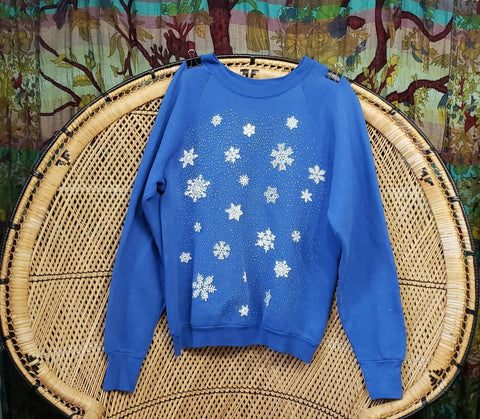 Vintage Blue Snowflakes Sweatshirt By Fruit Of The Loom
