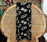 90s Black Leaves Maxi Skirt With Buttons & Front Slit