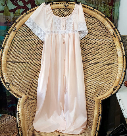 70s Peach & Lace Nightgown By Montgomery Ward, SM