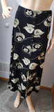 90s Black Leaves Maxi Skirt With Buttons & Front Slit