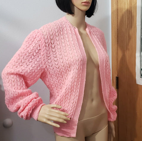 Vintage Pink Knit Cardigan Sweater, LG