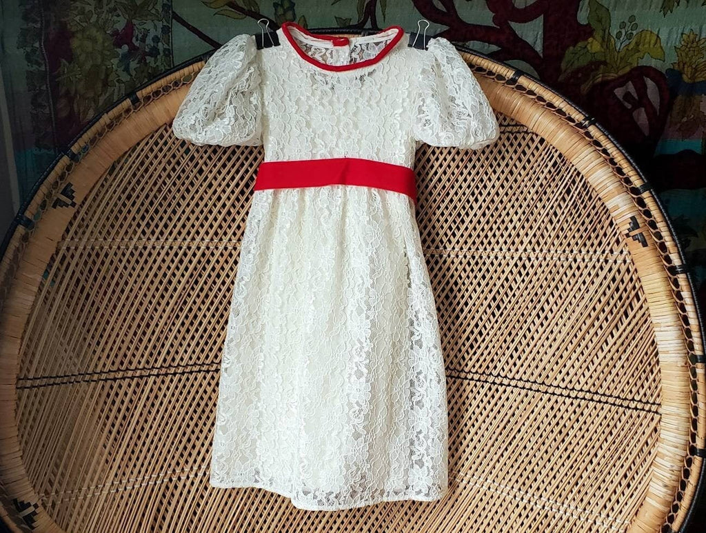 Vintage Cream Lace & Red Velvet Dress, 4T Charmstruck Vintage Cream Lace & Red Velvet Dress, 4T Charmstruck