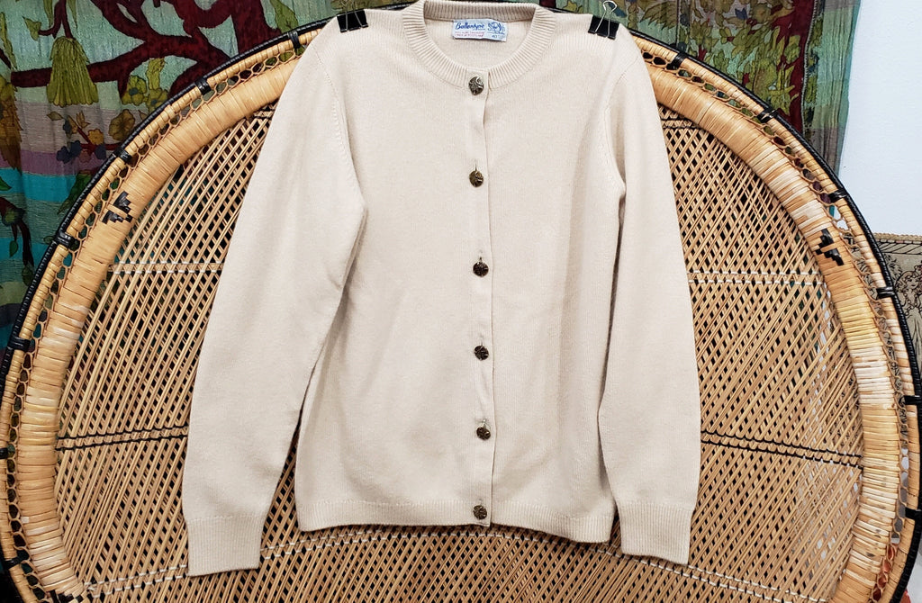 70s Cream Cashmere Cardigan Made In Scotland By Ballantyne Of Peebles , 40