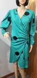 AS IS 80s Green Button Wrap Dress, MD/7