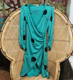 AS IS 80s Green Button Wrap Dress, MD/7